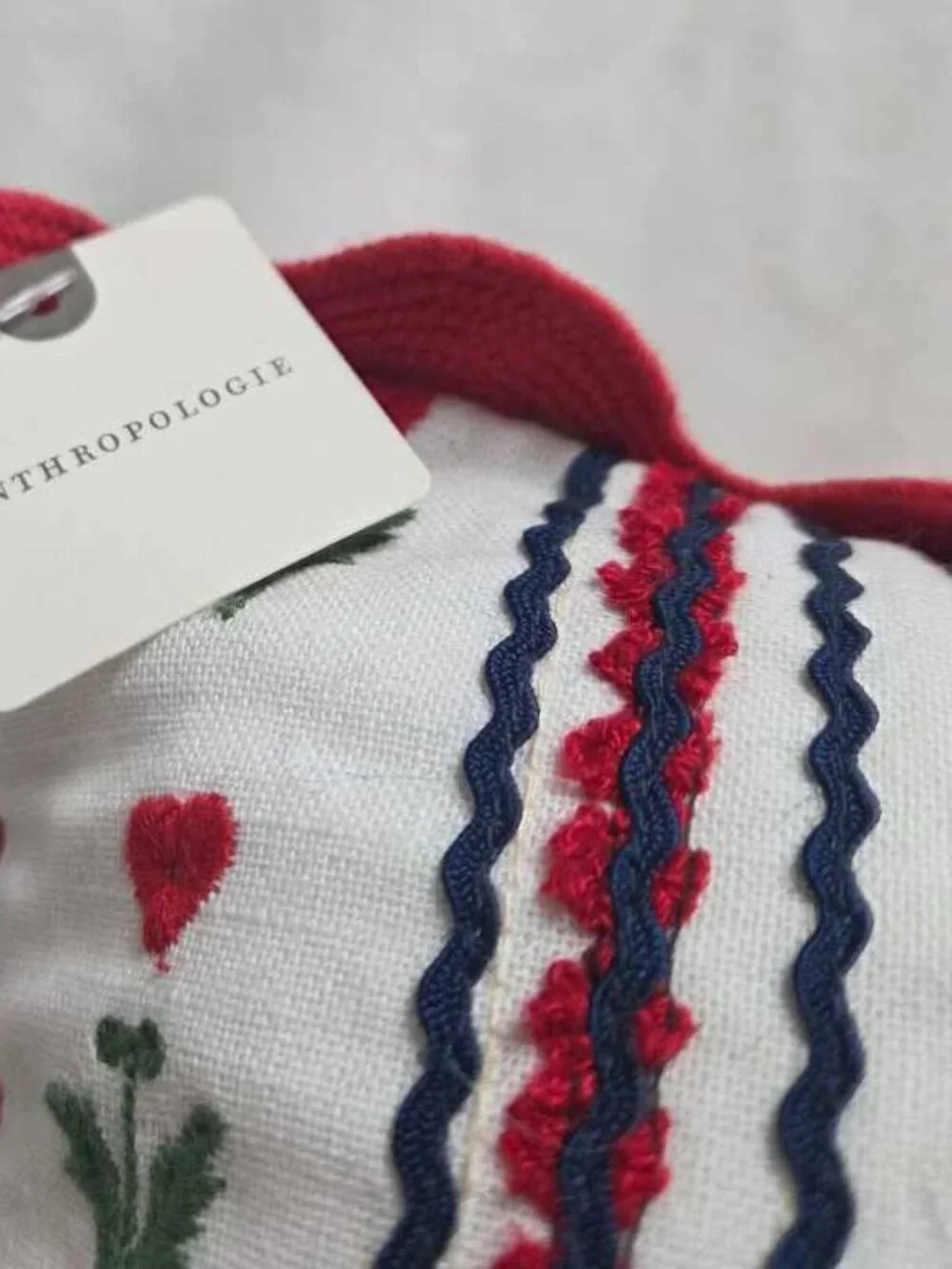 New Anthropologie Valentine's Day cotton embroidered heart stripe scallop pillow